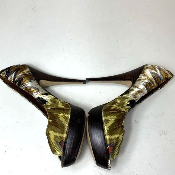 Aldo Jaylona Multicolor Pleated Fabric Peep Toe Platform High Heels Size 38 - Picture 11 of 16